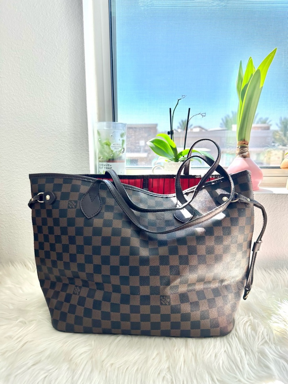BROWN CHECKER TOTE